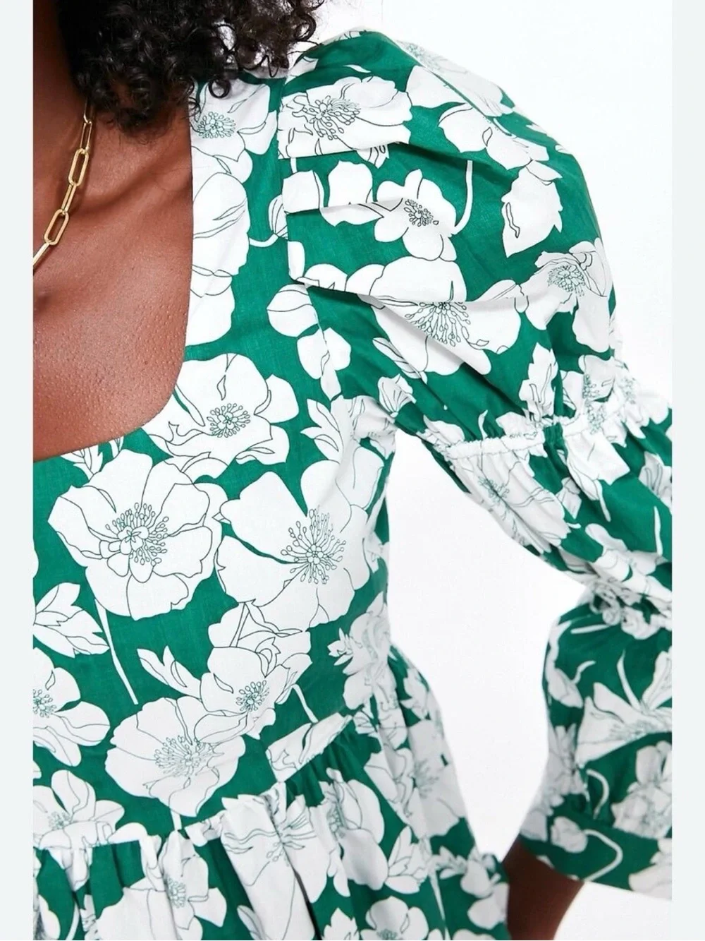 Tuckernuck Hyacinth House Green Floral Puff-Sleeve Peplum Top Long Sleeve K